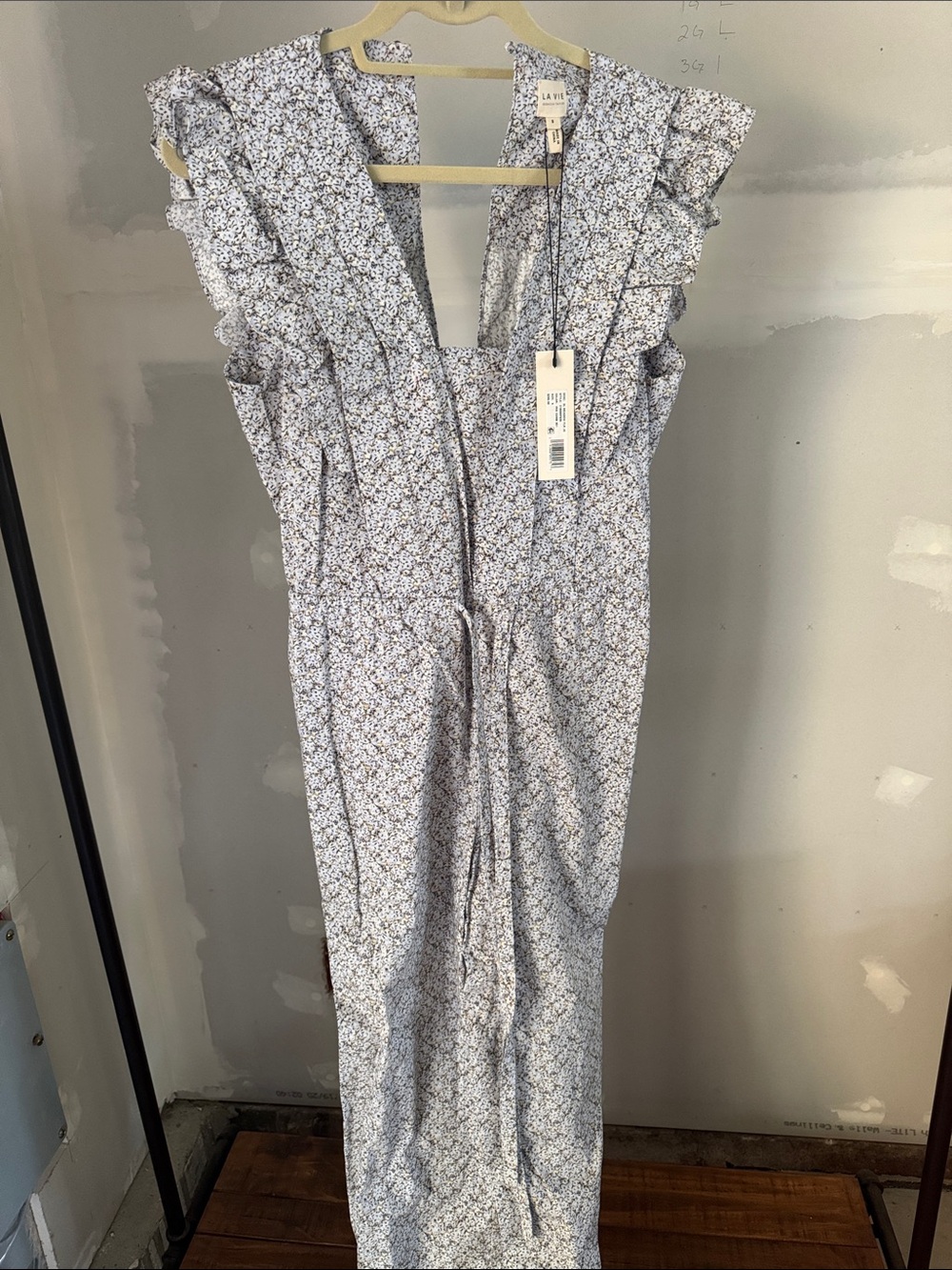 LA Vie Light Blue Floral Ruffle Jumpsuit